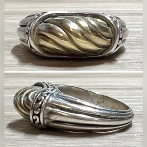 Vintage Brighton Sterling Silver & Gold Tall Tapered Band Ring, Size 5.75, 10.6g